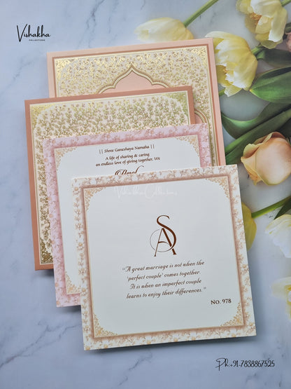 Semi Box Laser Cut Padded Flower Hindu Muslim Christian Sikh Jain invitation Cards LN-978 – image 3