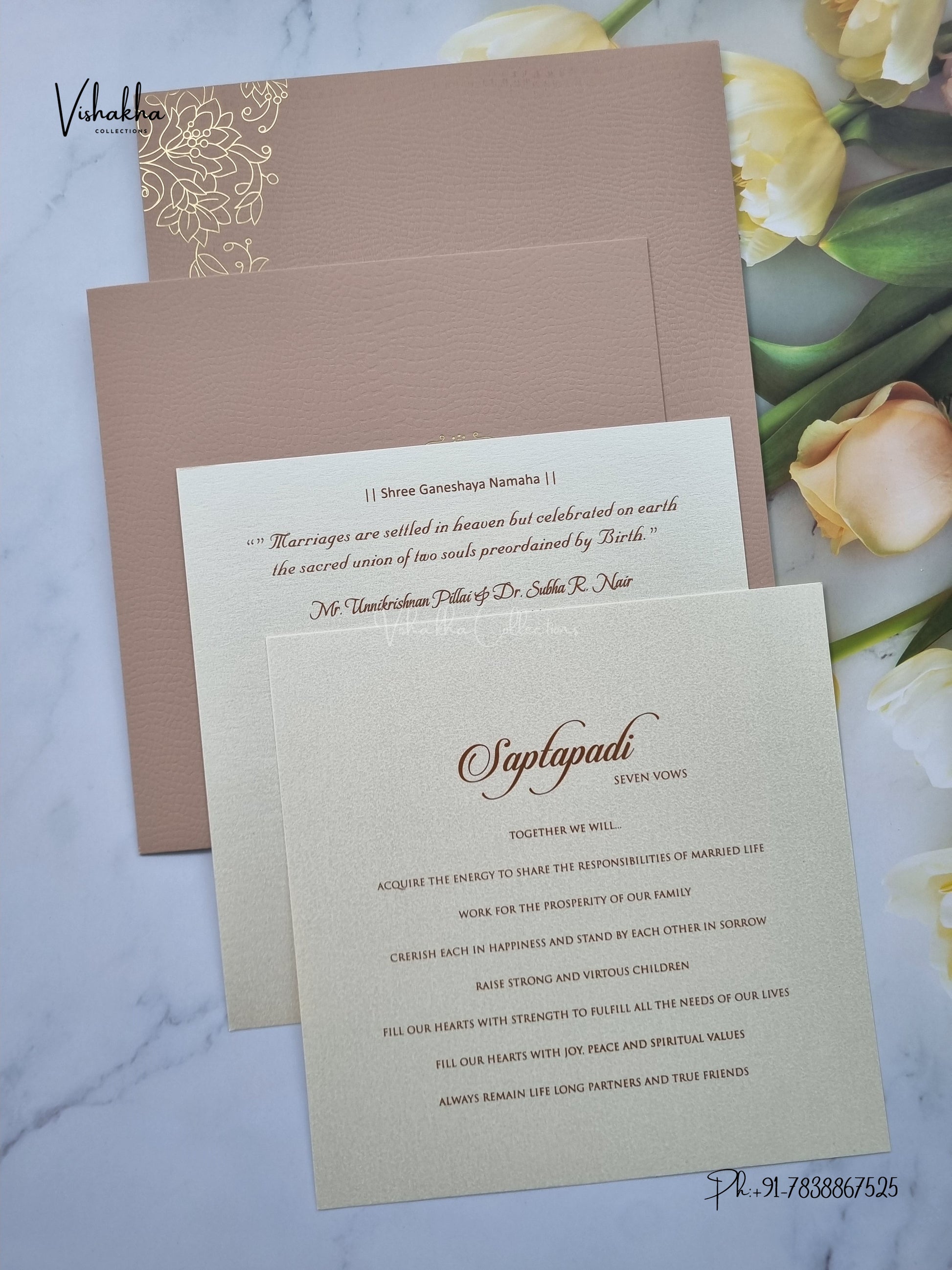 Flower Hindu Muslim Christian Sikh Jain invitation Cards LN-981 – image 3