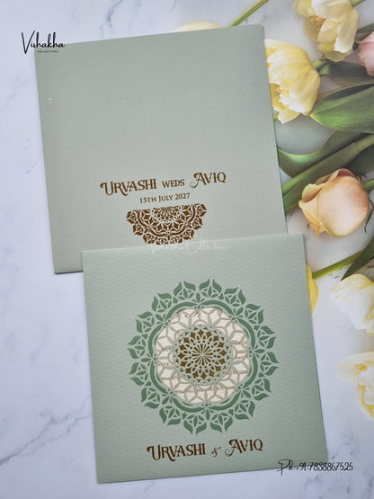 Laser Cut Geometric Hindu Muslim Christian Sikh Jain invitation Cards LN-983 – image 1