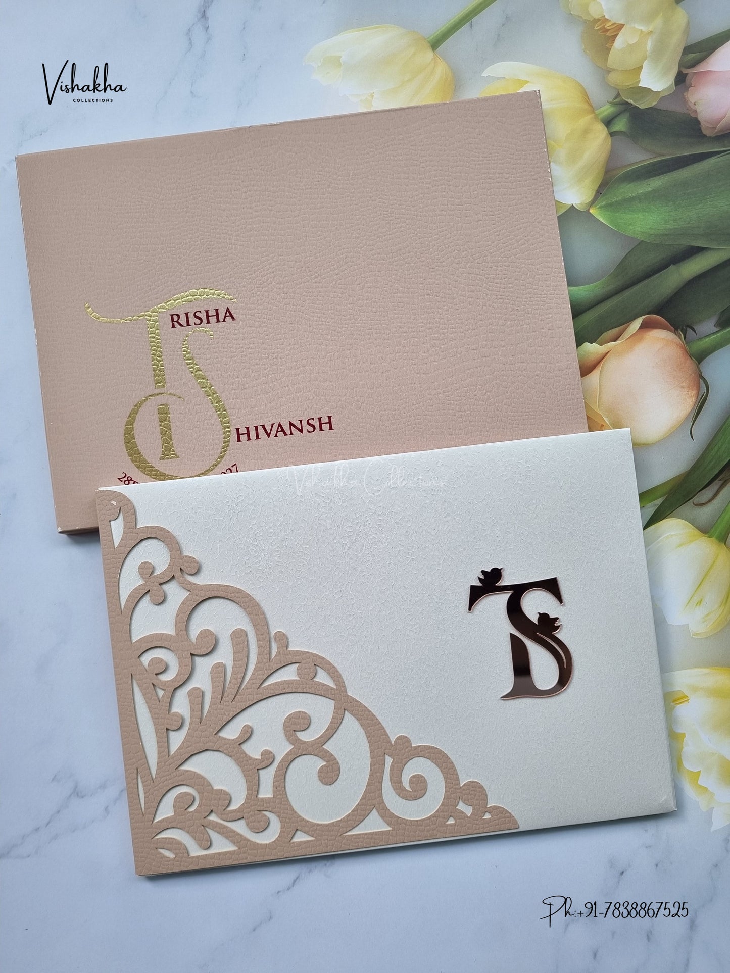 Semi Box Laser Cut Padded Hindu Muslim Christian Sikh Jain invitation Cards LN-990 – image 1