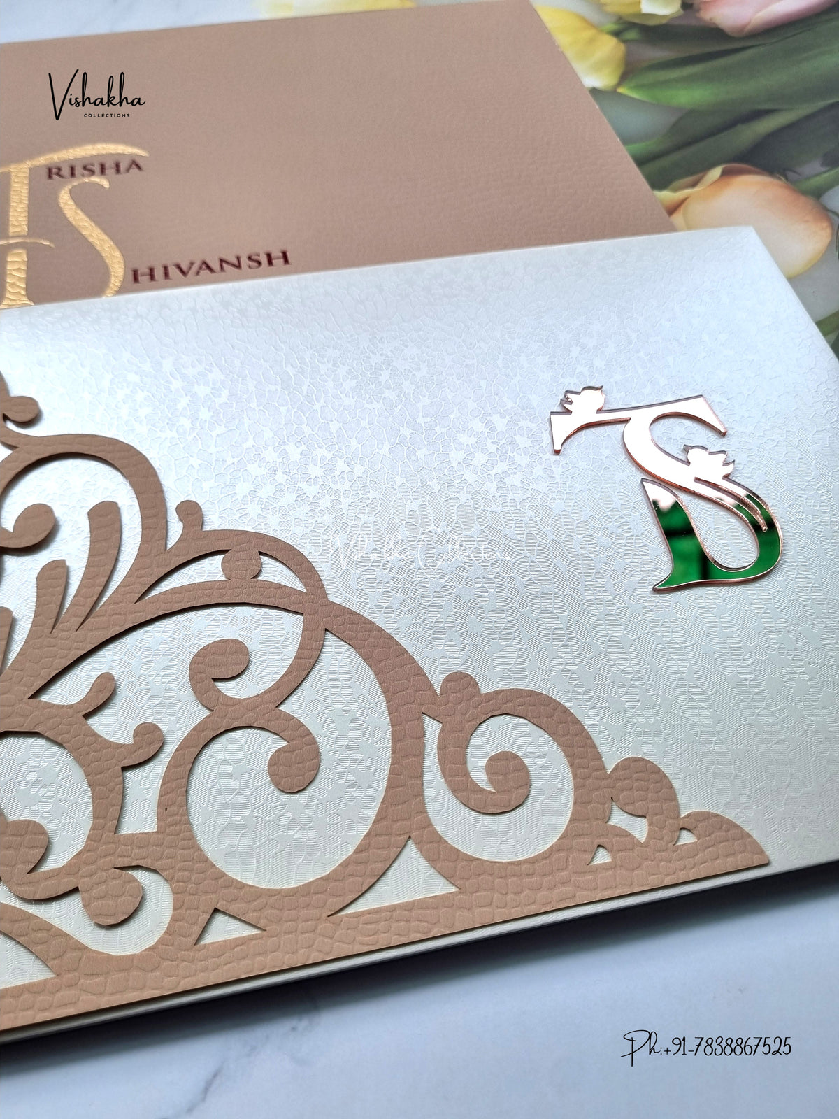 Semi Box Laser Cut Padded Hindu Muslim Christian Sikh Jain invitation Cards LN-990 – image 2