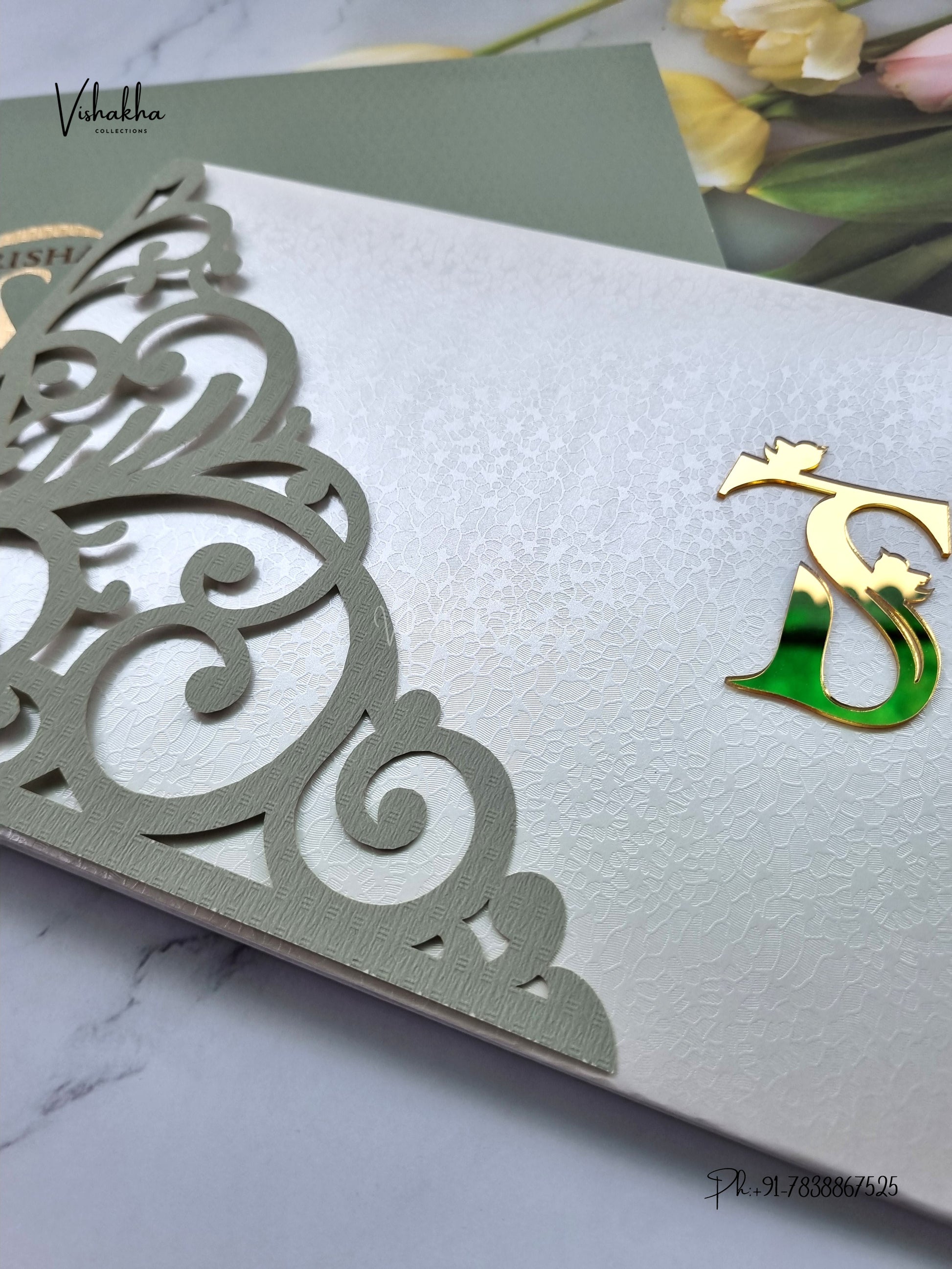 Semi Box Laser Cut Padded Hindu Muslim Christian Sikh Jain invitation Cards LN-991 – image 2
