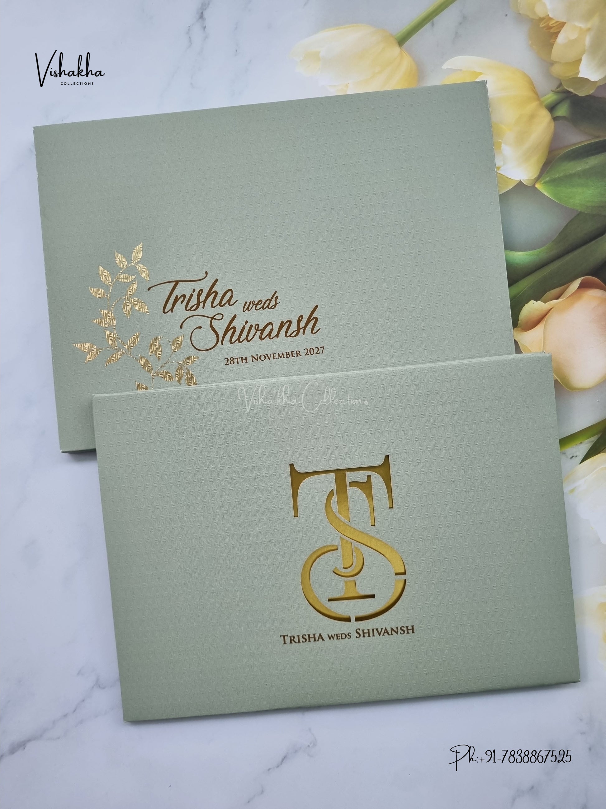 Semi Box Laser Cut Padded Hindu Muslim Christian Sikh Jain invitation Cards LN-993 – image 1