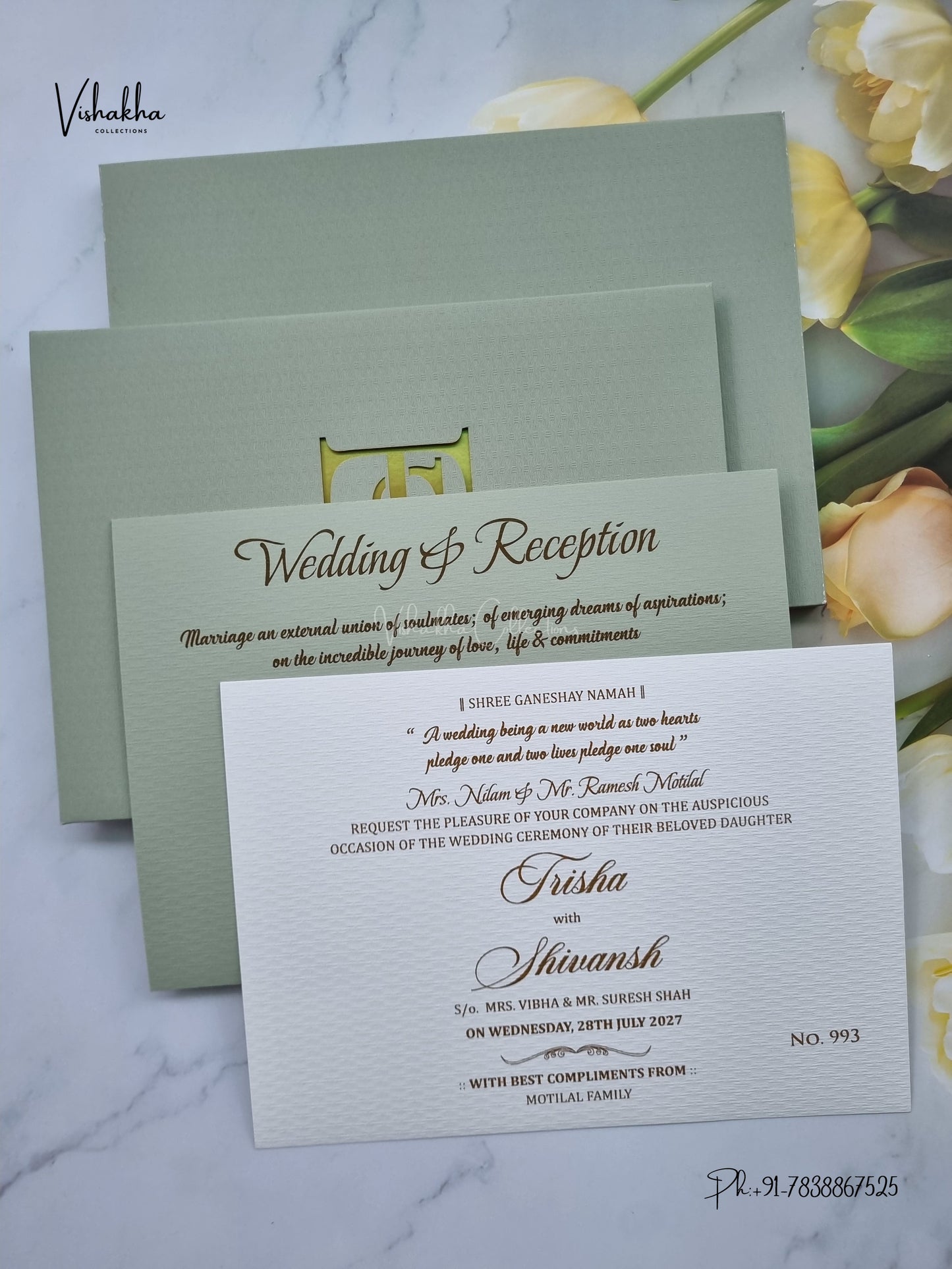 Semi Box Laser Cut Padded Hindu Muslim Christian Sikh Jain invitation Cards LN-993 – image 3