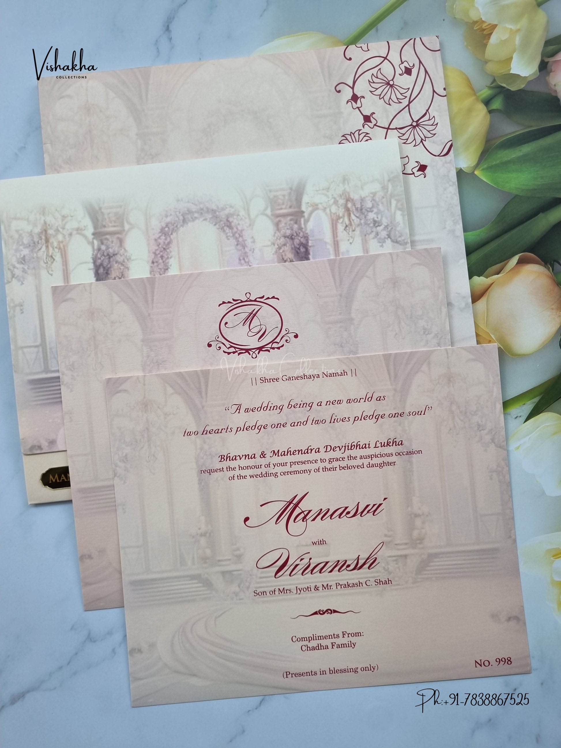 Dulah Dulhan Hindu Muslim Christian Sikh Jain invitation Cards LN-998 – image 3