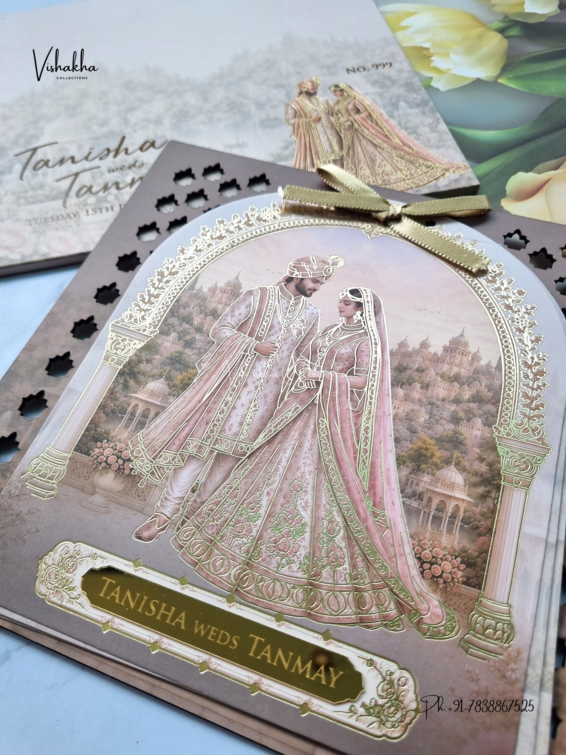 Semi Box MDF Board Laser Cut Ribbon Dulah Dulhan Hindu Muslim Christian Sikh Jain invitation Cards LN-999 – image 2