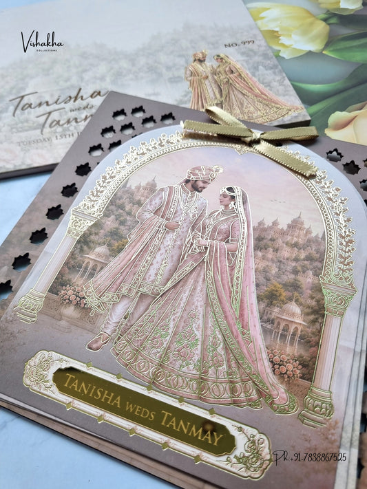 Semi Box MDF Board Laser Cut Ribbon Dulah Dulhan Hindu Muslim Christian Sikh Jain invitation Cards LN-999 – image 2