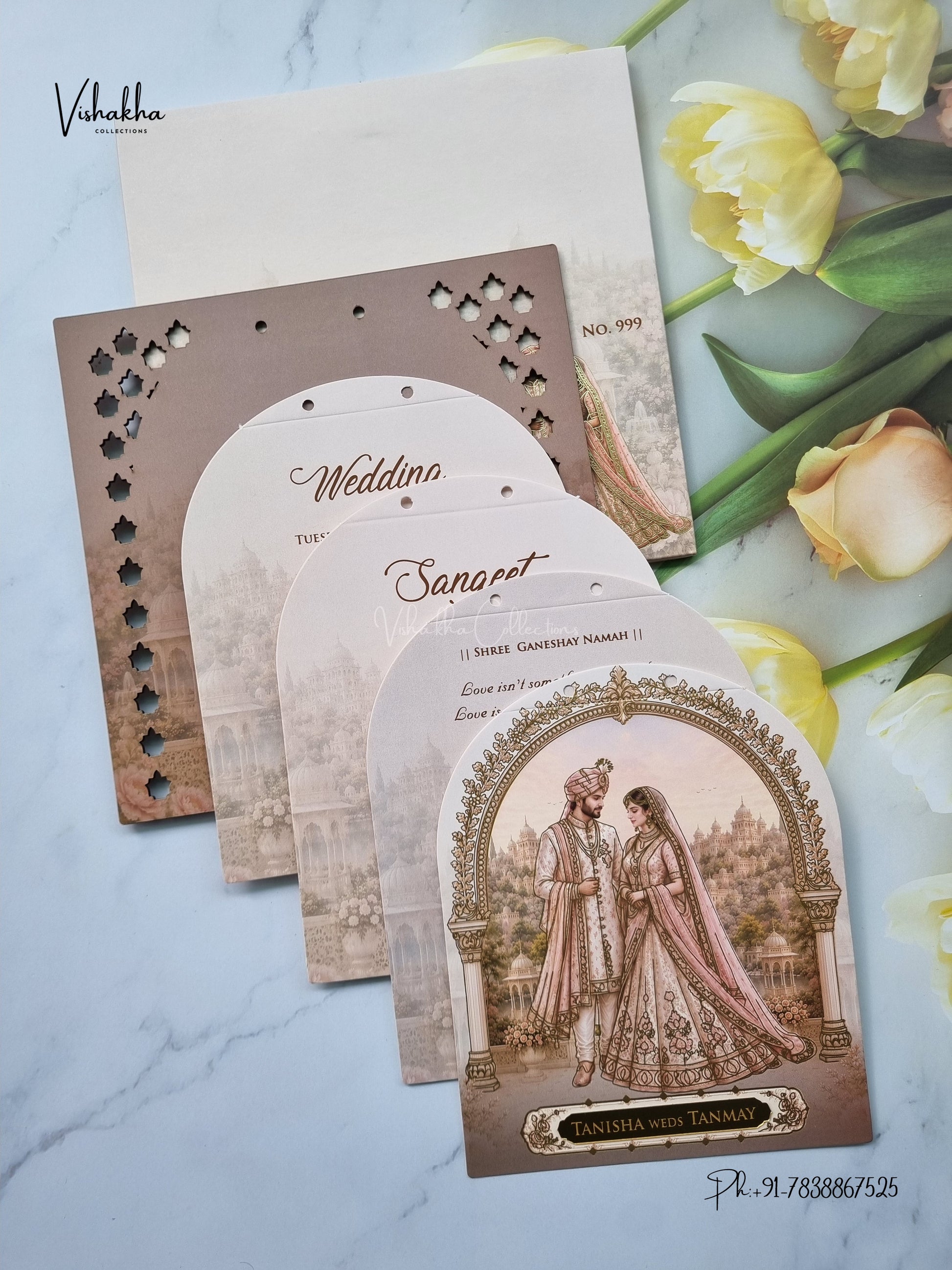 Semi Box MDF Board Laser Cut Ribbon Dulah Dulhan Hindu Muslim Christian Sikh Jain invitation Cards LN-999 – image 3