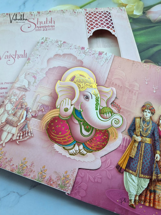 Semi Box Double Door Ganesh Ji Dulah Dulhan Hindu Jain invitation Cards NA-1126-07 – image 2