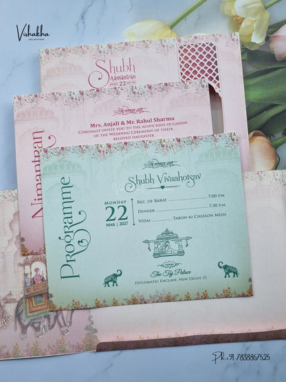 Semi Box Double Door Ganesh Ji Dulah Dulhan Hindu Jain invitation Cards NA-1126-07 – image 3