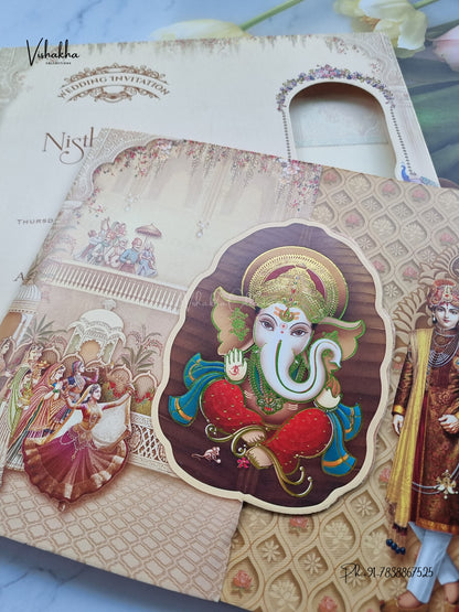 Semi Box Double Door Ganesh Ji Dulah Dulhan Hindu Jain invitation Cards NA-1126-08 – image 2