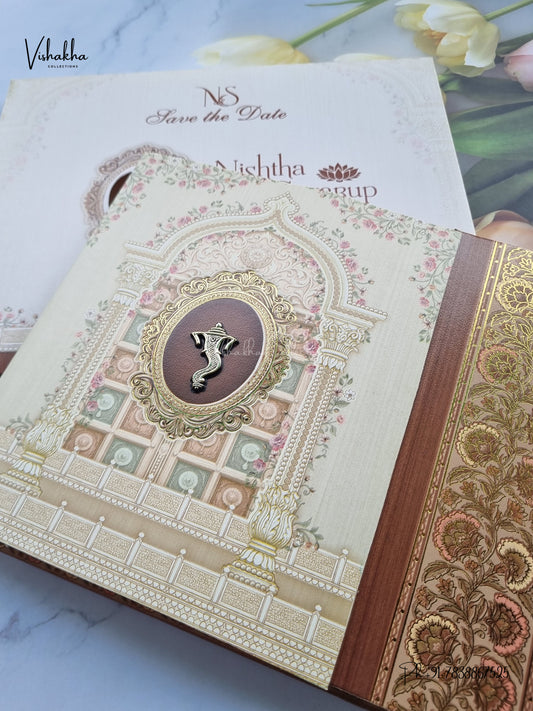 Semi Box Double Door Ganesh Ji Flower Hindu Jain invitation Cards NA-1126-100 – image 2