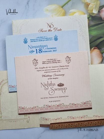 Semi Box Double Door Ganesh Ji Flower Hindu Jain invitation Cards NA-1126-100 – image 3