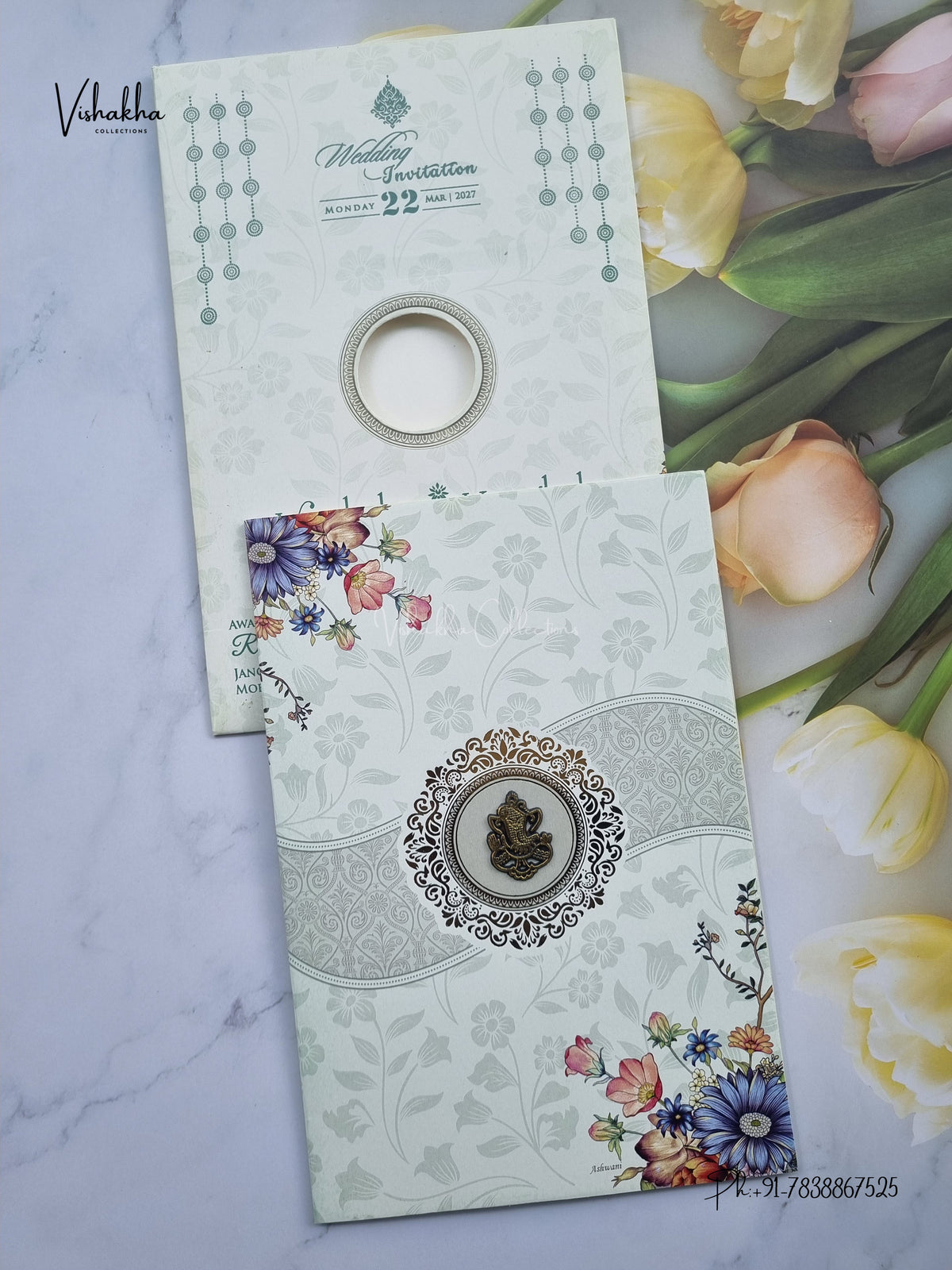 Ganesh Ji Flower Hindu Jain invitation Cards NA-1126-110 – image 1