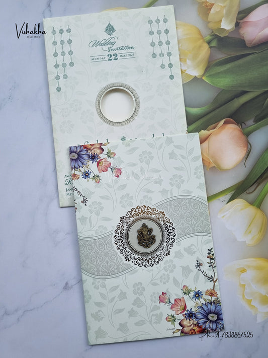 Ganesh Ji Flower Hindu Jain invitation Cards NA-1126-110 – image 1