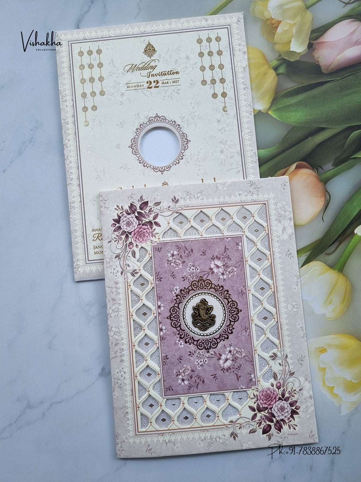 Ganesh Ji Flower Geometric Hindu Jain invitation Cards NA-1126-114 – image 1