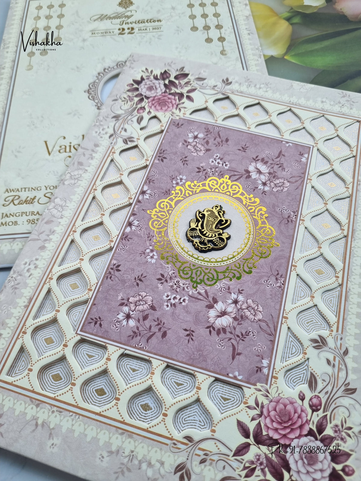 Ganesh Ji Flower Geometric Hindu Jain invitation Cards NA-1126-114 – image 2