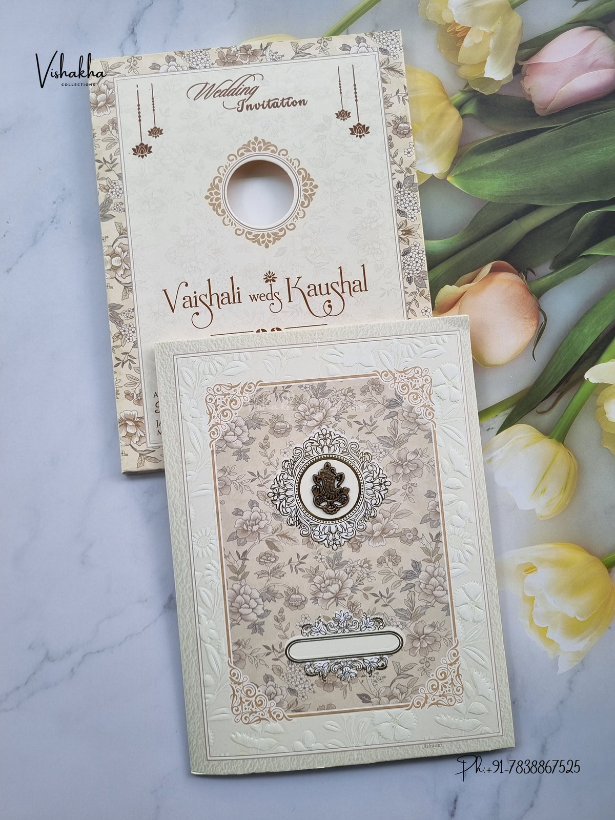 Semi Box Ganesh Ji Flower Hindu Jain invitation Cards NA-1126-119 – image 1
