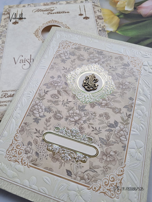 Semi Box Ganesh Ji Flower Hindu Jain invitation Cards NA-1126-119 – image 2