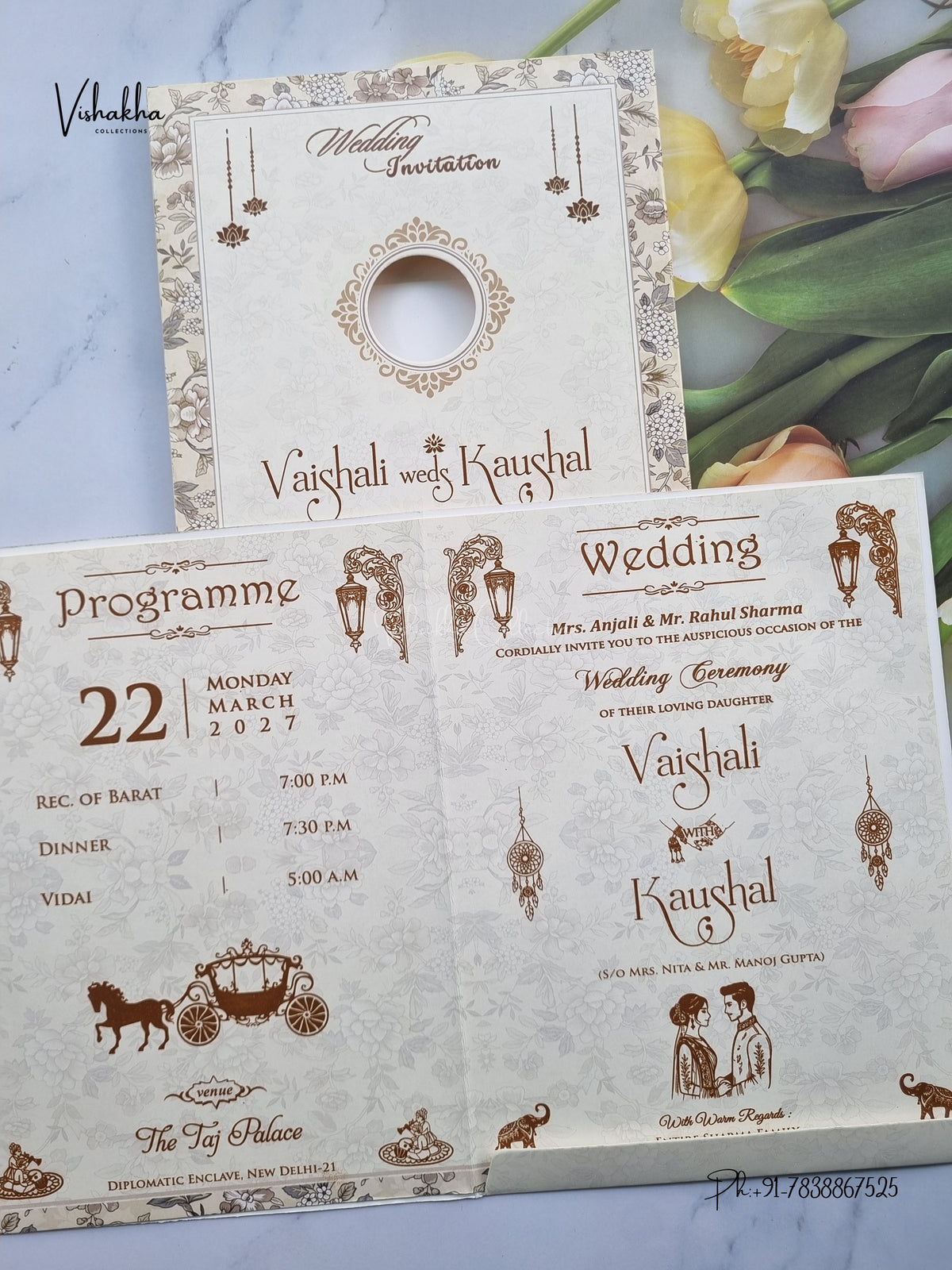 Semi Box Ganesh Ji Flower Hindu Jain invitation Cards NA-1126-119 – image 3