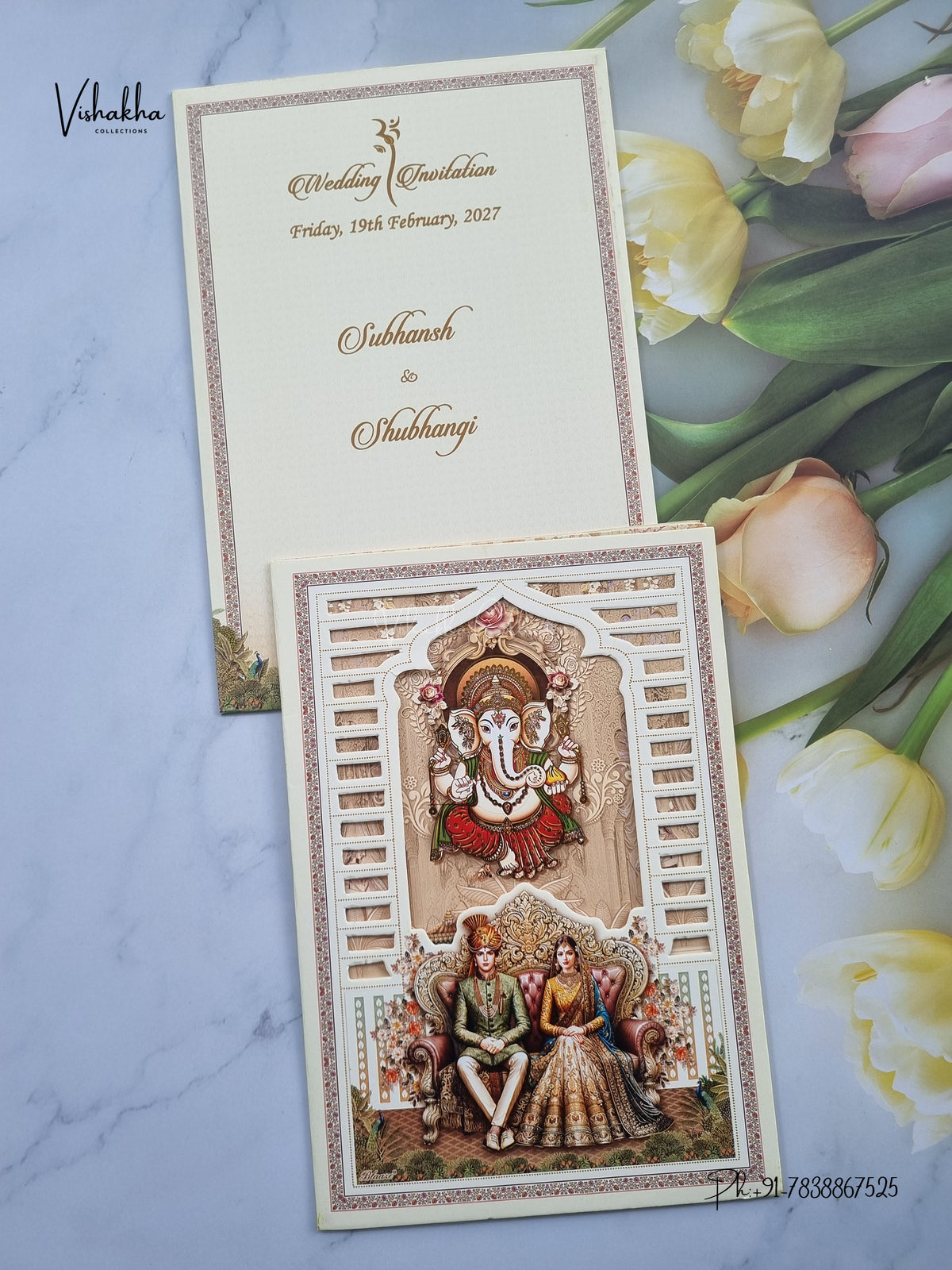 Ganesh Ji Dulah Dulhan Barat Hindu Jain invitation Cards NA-1126-16 – image 1