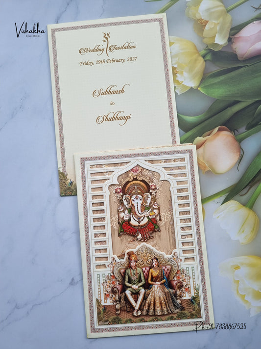 Ganesh Ji Dulah Dulhan Barat Hindu Jain invitation Cards NA-1126-16 – image 1