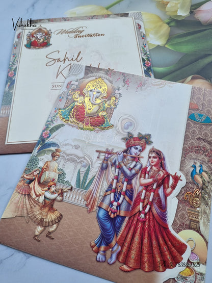 Three Fold Ganesh Ji Radha Krishna Hindu Jain invitation Cards NA-1126-164 – image 2