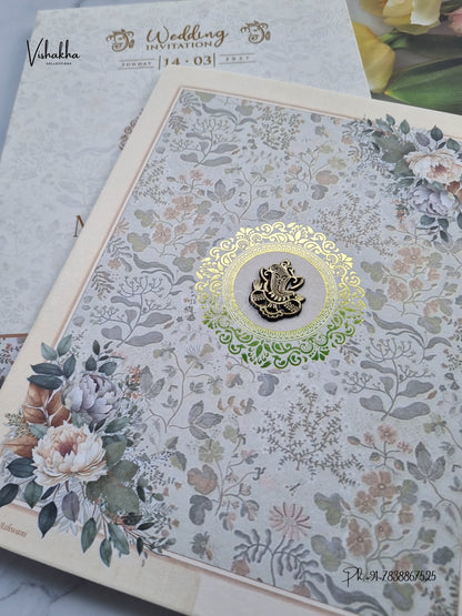 Semi Box Ganesh Ji Flower Hindu Jain invitation Cards NA-1126-177 – image 2