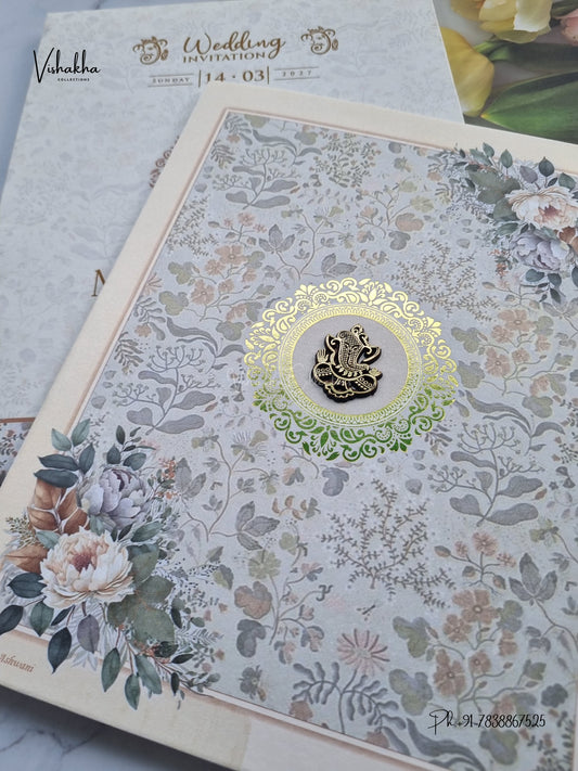 Semi Box Ganesh Ji Flower Hindu Jain invitation Cards NA-1126-177 – image 2