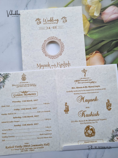 Semi Box Ganesh Ji Flower Hindu Jain invitation Cards NA-1126-177 – image 3