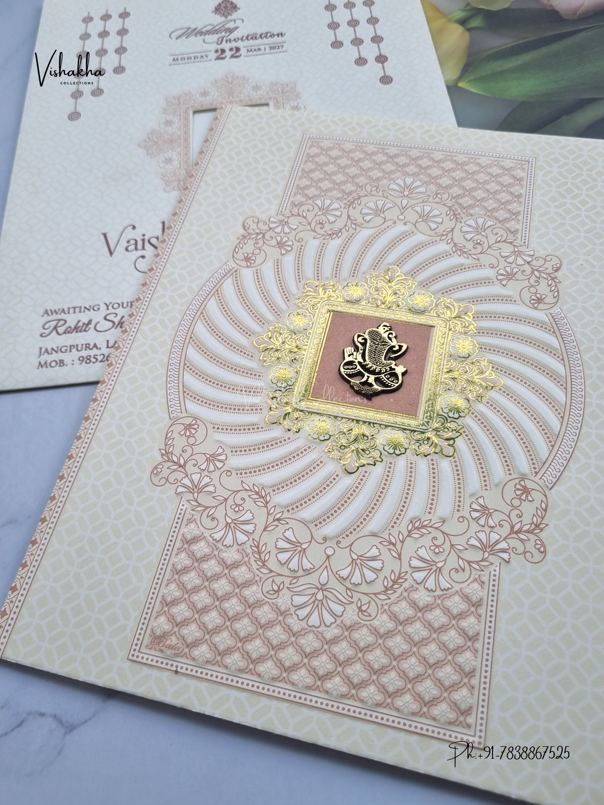 Ganesh Ji Flower Geometric Hindu Jain invitation Cards NA-1126-180 – image 2