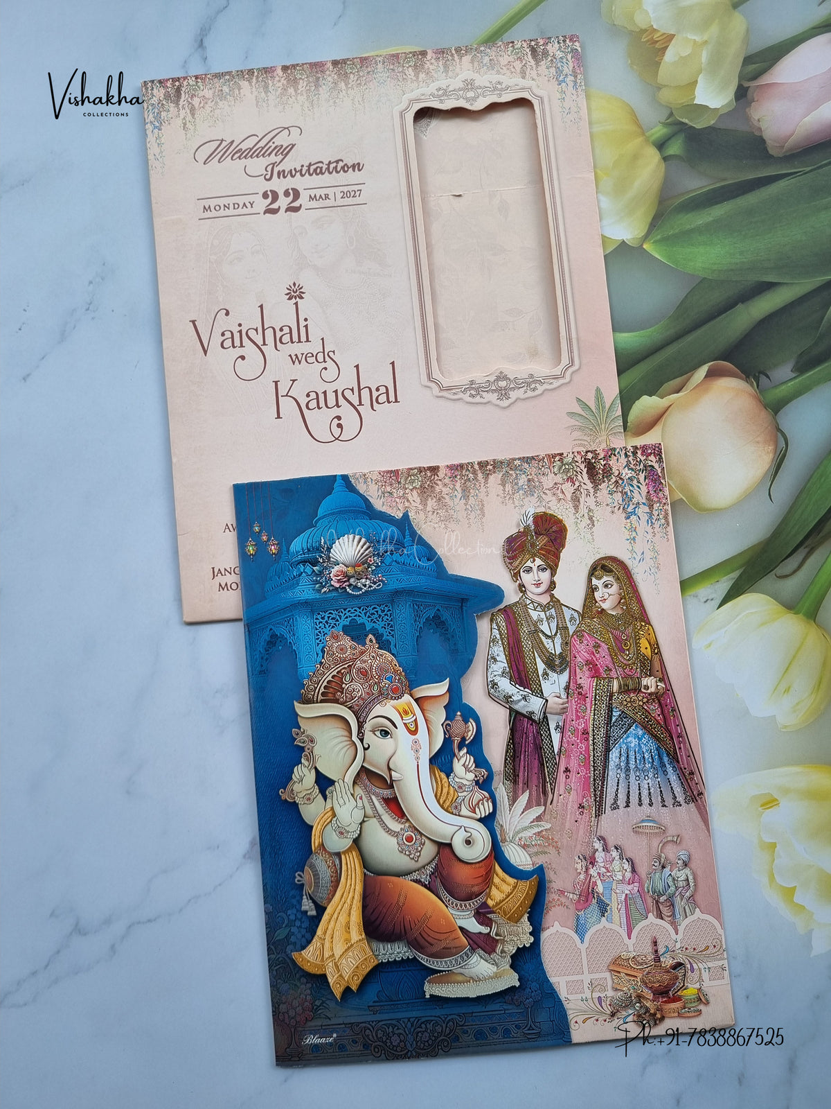 Double Door Ganesh Ji Dulah Dulhan Hindu Jain invitation Cards NA-1126-19 – image 1