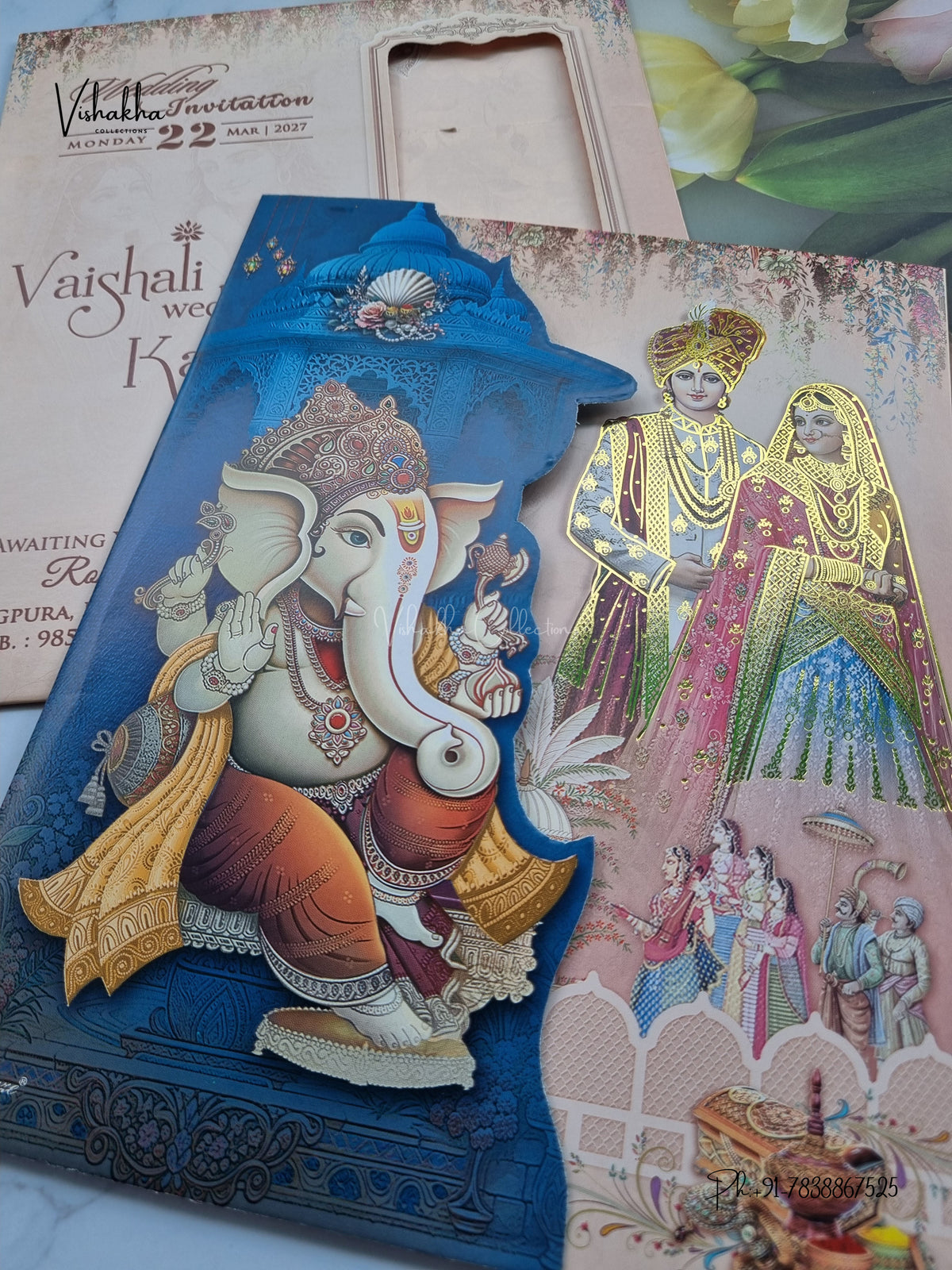 Double Door Ganesh Ji Dulah Dulhan Hindu Jain invitation Cards NA-1126-19 – image 2