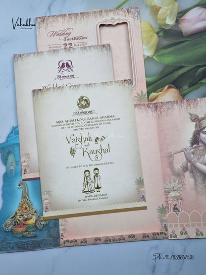 Double Door Ganesh Ji Dulah Dulhan Hindu Jain invitation Cards NA-1126-19 – image 3