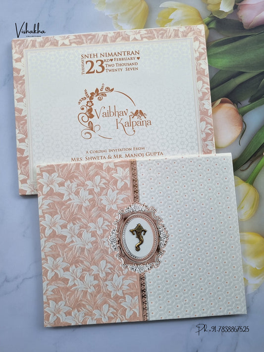 Semi Box Ganesh Ji Flower Hindu Jain invitation Cards NA-1126-190 – image 1