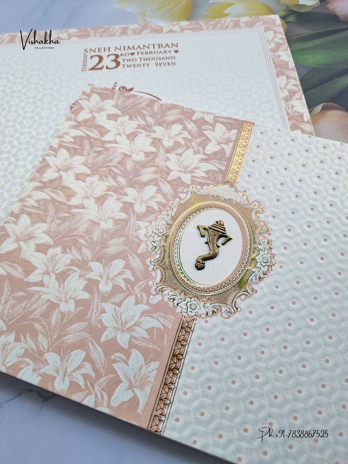Semi Box Ganesh Ji Flower Hindu Jain invitation Cards NA-1126-190 – image 2