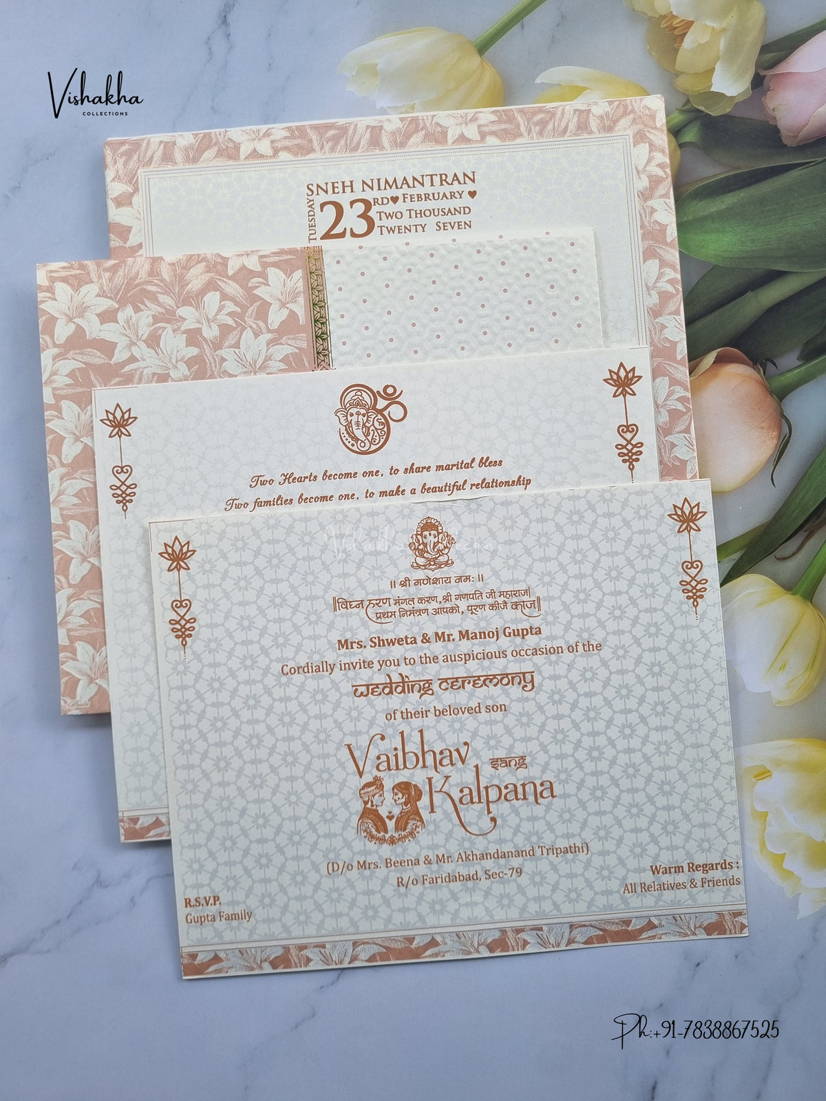 Semi Box Ganesh Ji Flower Hindu Jain invitation Cards NA-1126-190 – image 3