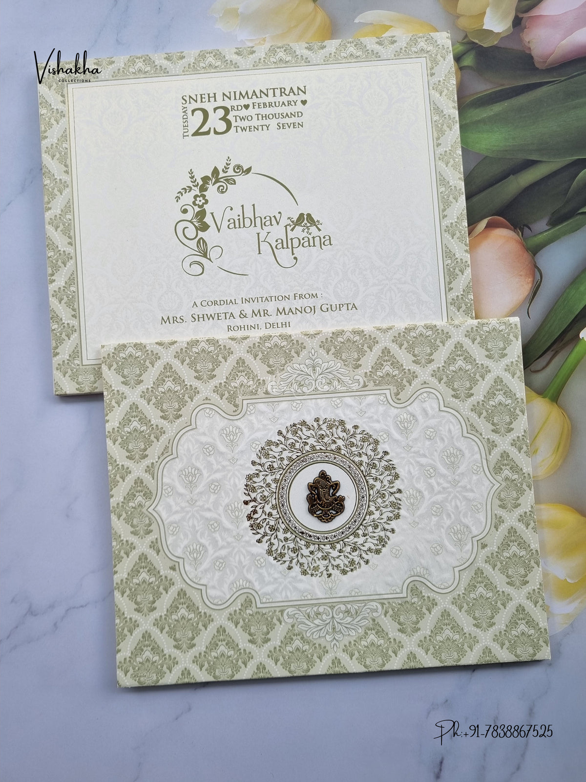 Semi Box Ganesh Ji Geometric Hindu Jain invitation Cards NA-1126-191 – image 1