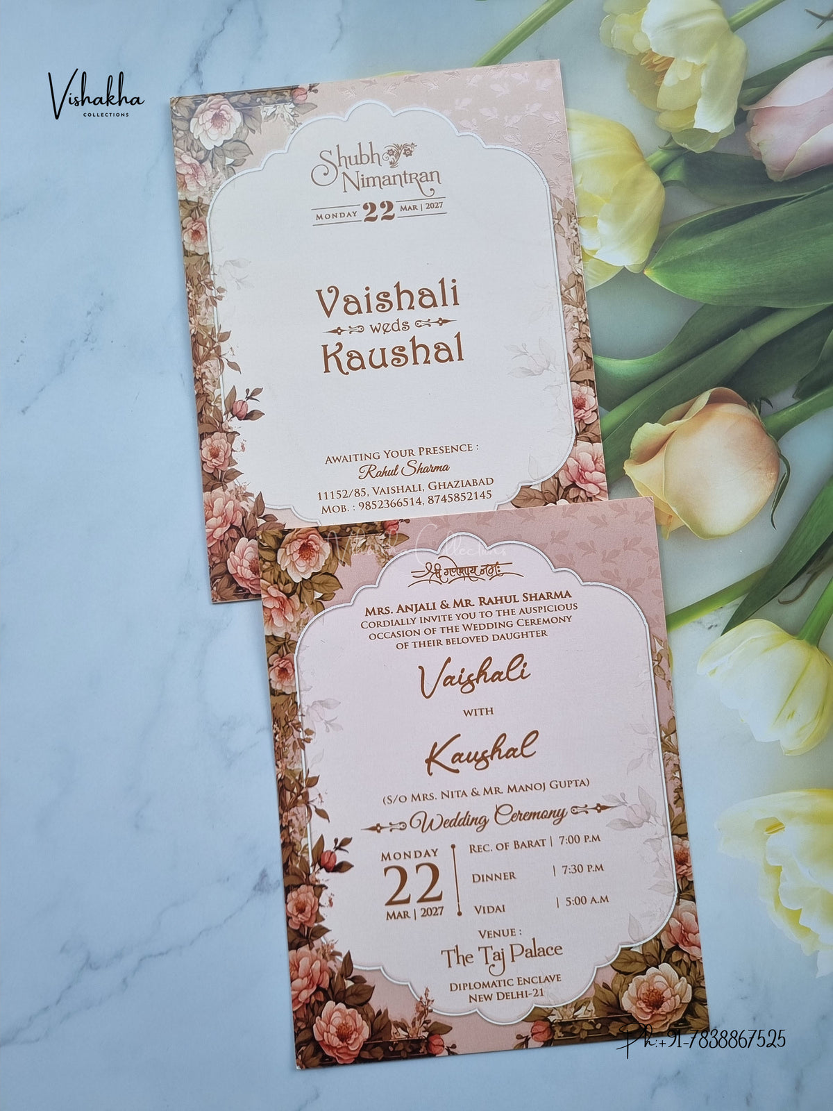 Flower Hindu Muslim Christian Sikh Jain invitation Cards NA-1126-200 – image 1
