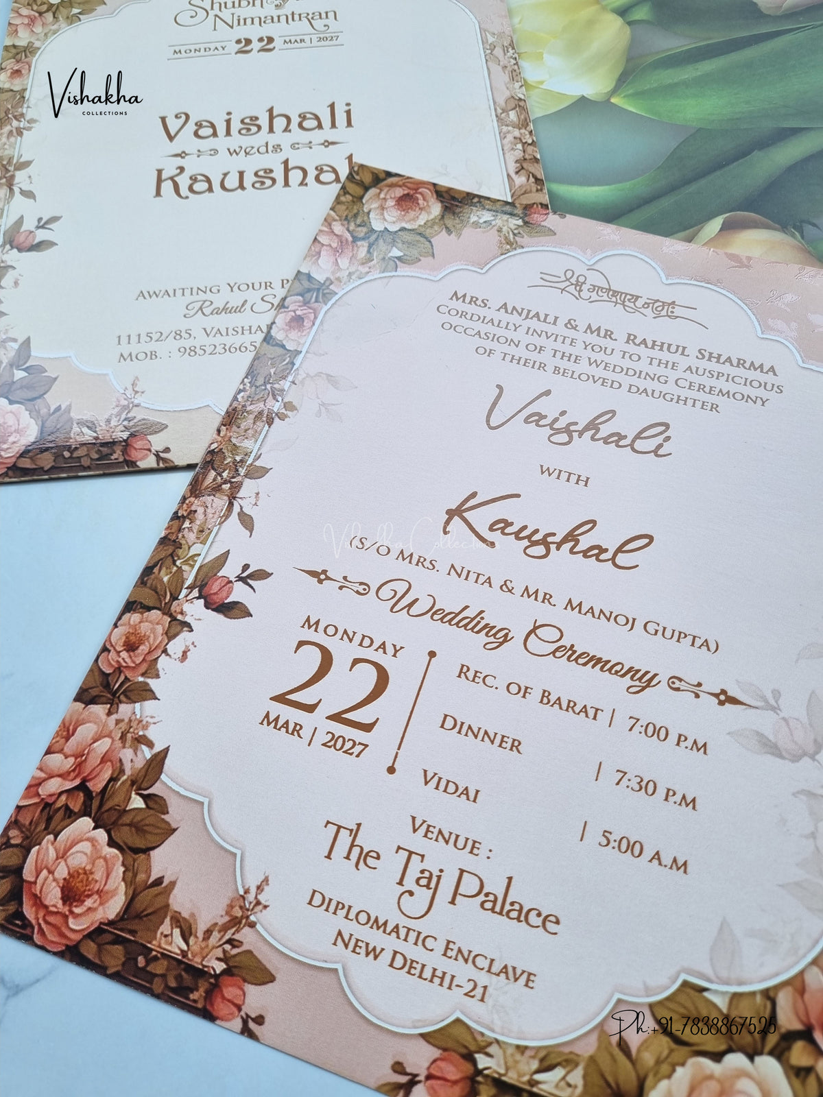 Flower Hindu Muslim Christian Sikh Jain invitation Cards NA-1126-200 – image 2