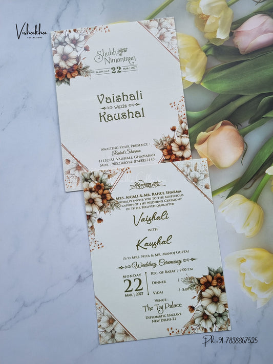 Flower Hindu Muslim Christian Sikh Jain invitation Cards NA-1126-201 – image 1