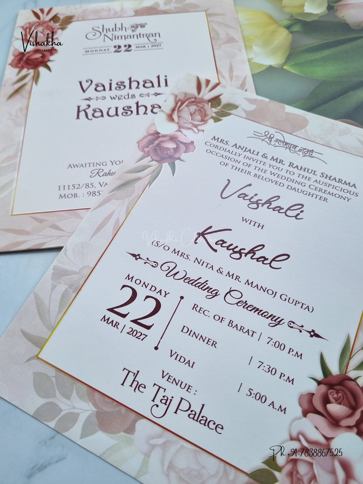 Flower Hindu Muslim Christian Sikh Jain invitation Cards NA-1126-203 – image 2
