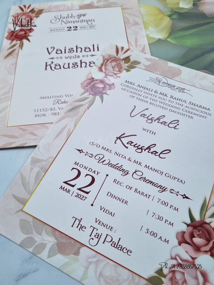 Flower Hindu Muslim Christian Sikh Jain invitation Cards NA-1126-203 – image 2