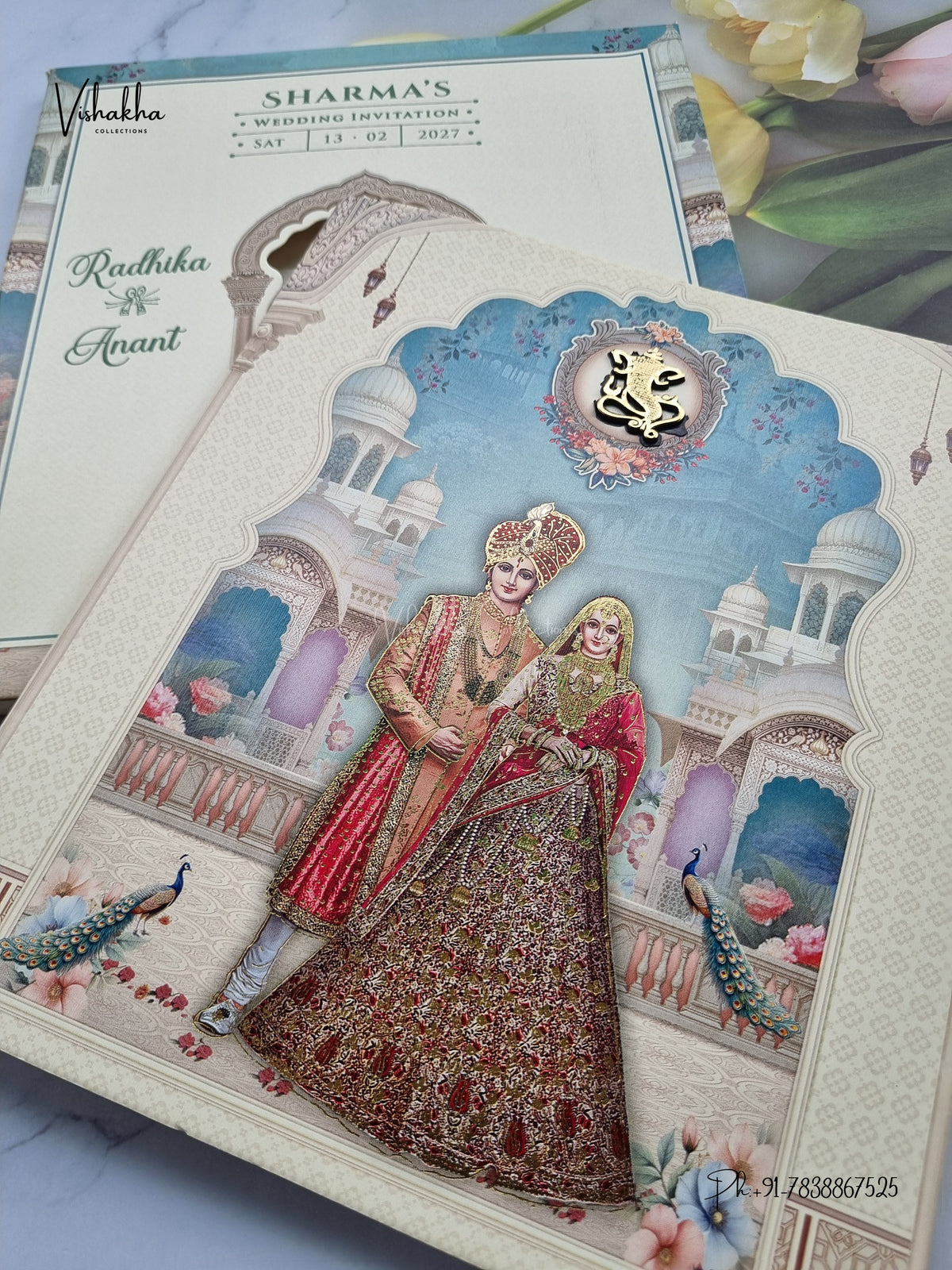 Semi Box Ganesh Ji Dulah Dulhan Hindu Jain invitation Cards NA-1126-210 – image 2