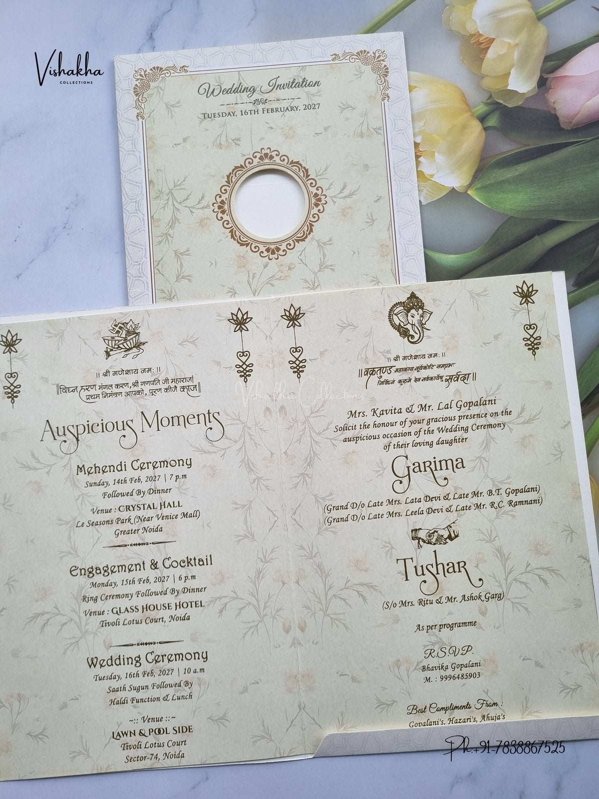 Ganesh Ji Flower Hindu Jain invitation Cards NA-1126-214 – image 3