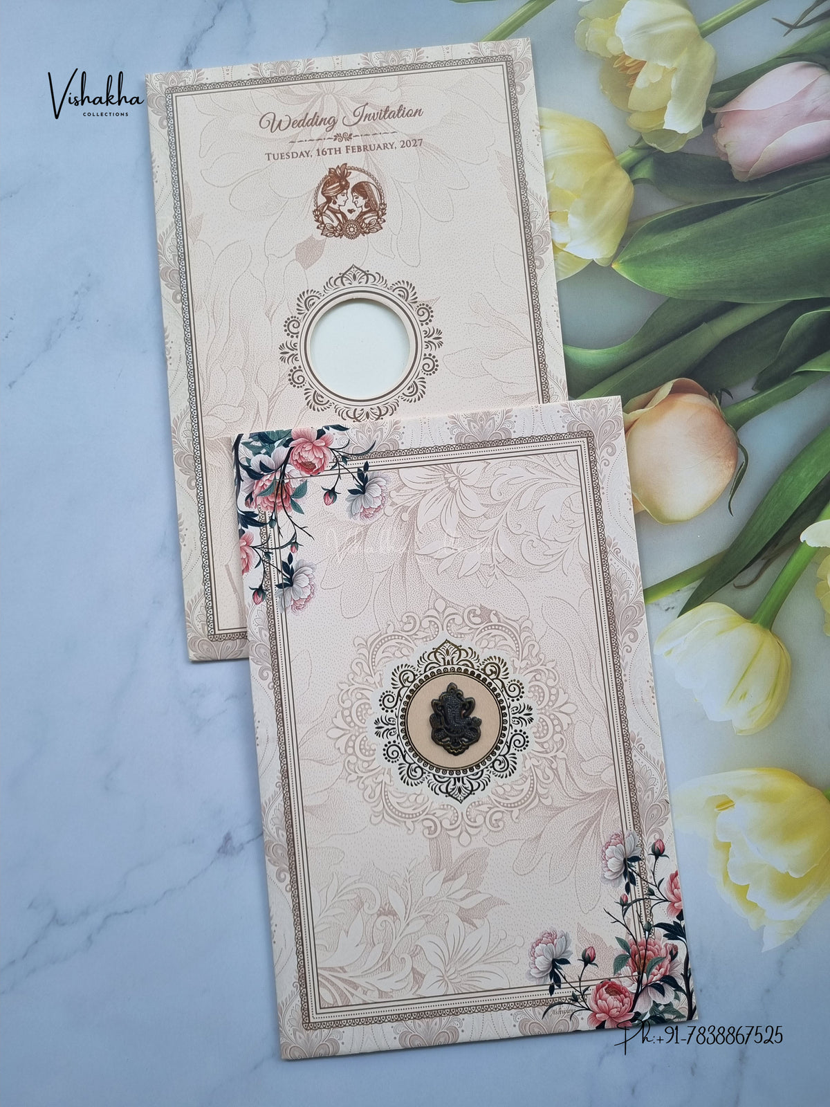 Ganesh Ji Flower Hindu Jain invitation Cards NA-1126-215 – image 1
