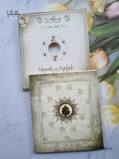 Semi Box Ganesh Ji Flower Hindu Jain invitation Cards NA-1126-23 – image 1