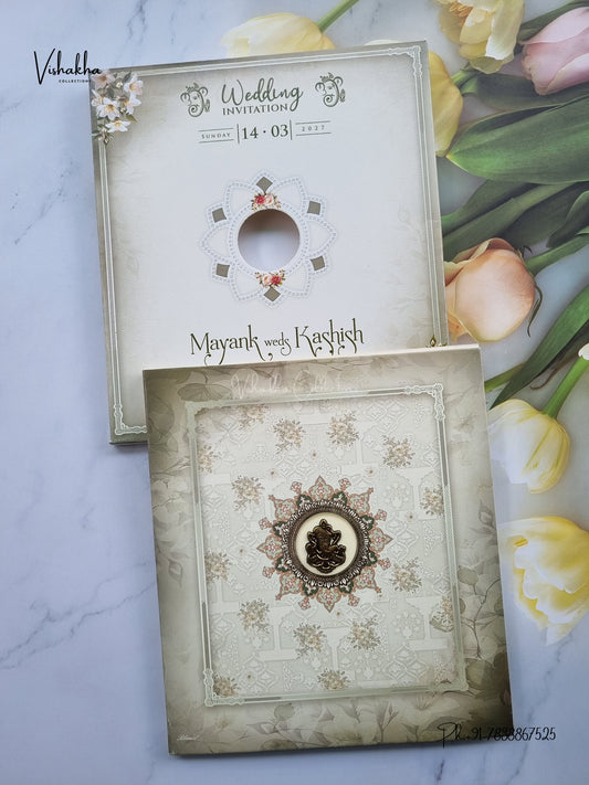 Semi Box Ganesh Ji Flower Hindu Jain invitation Cards NA-1126-23 – image 1