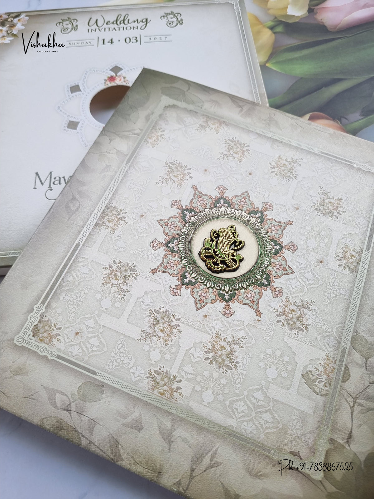 Semi Box Ganesh Ji Flower Hindu Jain invitation Cards NA-1126-23 – image 2