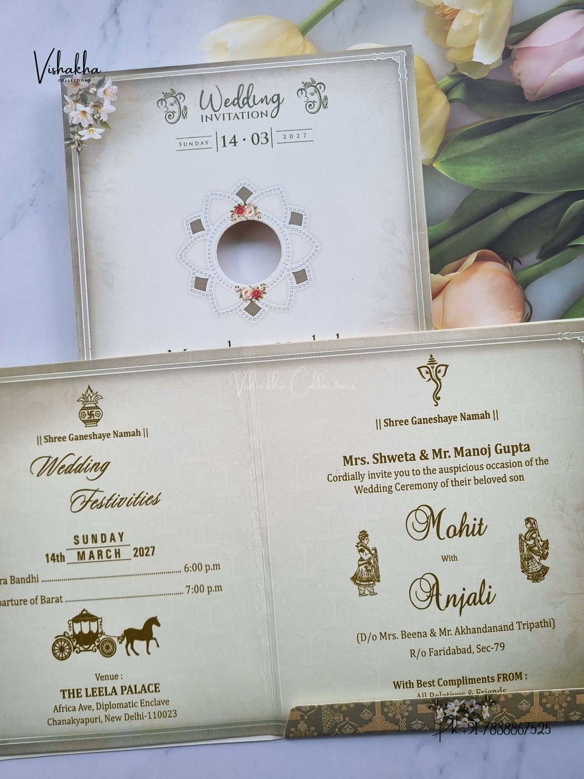 Semi Box Ganesh Ji Flower Hindu Jain invitation Cards NA-1126-23 – image 3
